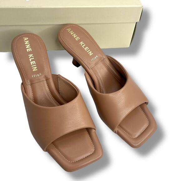 NEW Anne Klein Tan Mules Size 8 Jerilyn Square Toe High Heel Sandals Light Brown - Picture 3 of 14